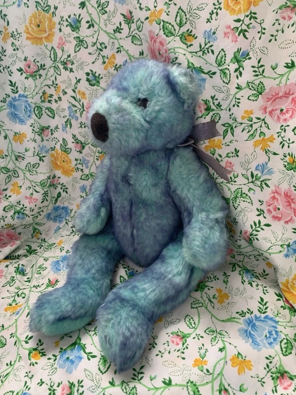 Vintage 1999 Ty Classic Bluebeary bear Plush Weighted Floppy 15” Purple Bow